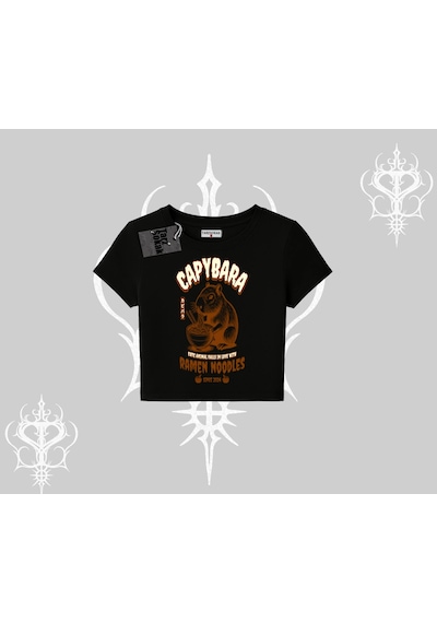 Tarzsokak Babby Tee Tshirt Cute Capybara Enjoying Ramen Noodles Artwork Siyah