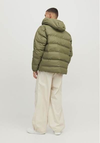 Jack & Jones Suya Ve Rüzgara Dayanıklı Kapüşonlu Puffer Mont - Elements 12239020 Olive Branch Siyah