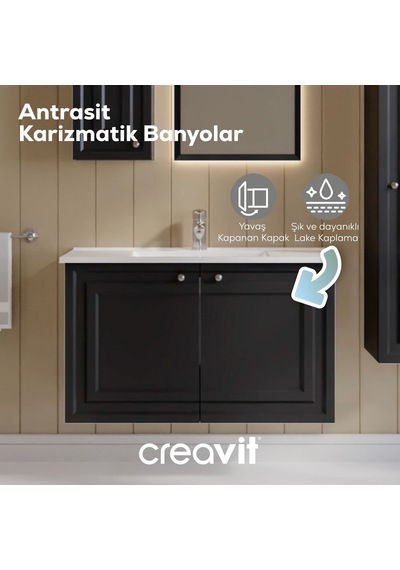 Creavit Kayra Lavabo Dolabı Kapaklı 100cm Mat Antrasit Mat Antrasit Creavit Kayra Lavabo Dolabı Kapaklı 100cm Mat Antrasit Mat Antrasit