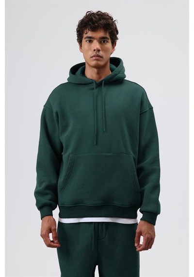 Vamos Basic Oversize Yıkamalı Hoodie Nefti Yeşil