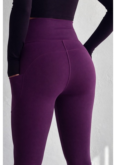 Balenbi Haute Kadın Yüksek Bel Toparlayıcı Çift Cepli Leggings Fitness Tayt 1092 Mürdüm