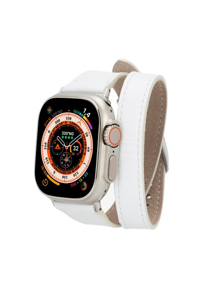 Alpıne Slim Double Tour Ivory White Hakiki Deri Apple Uyumlu Watch Kordonu - 44/45/46/49mm