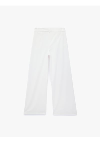 Koton Cepli Pileli Düz Geniş Paça Baggy Kumaş Pantolon Kırık Beyaz 7wak40062pw Ekru