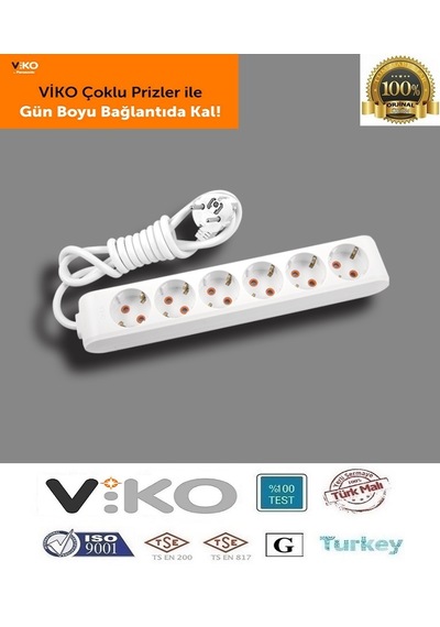 Viko Multi-let Altılı Topraklı Priz - 2 Metre - Çocuk Korumalı -