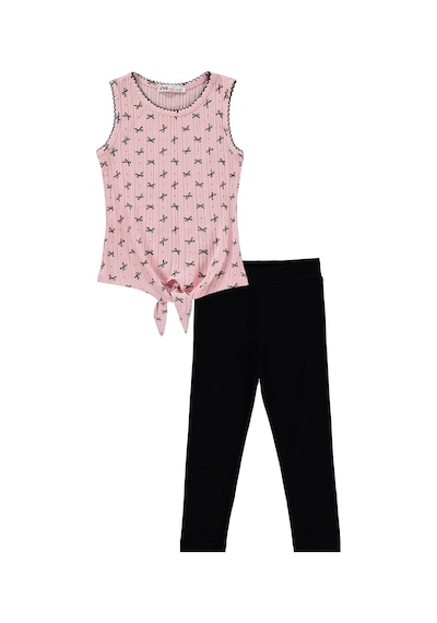 Civil Girls Fiyonk Desenli 2-5 Yaş Takım - Pembe Açık Gülkurusu