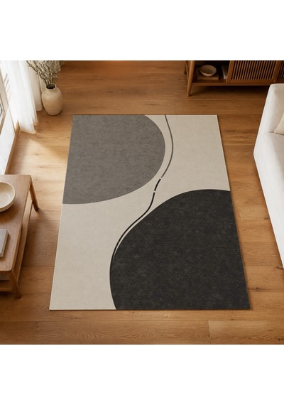 Kartela Halı Denge Soyut Modern Halı Antrasit Kaymaz Taban Makinede Yıkanabilir 80x120 Cm