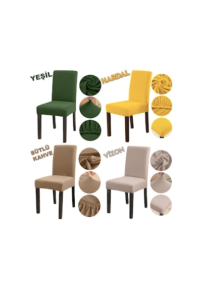 Bambu Nano Kumaş Likralı Yıkanabilir 6'Lı Sandalye Kılıfı