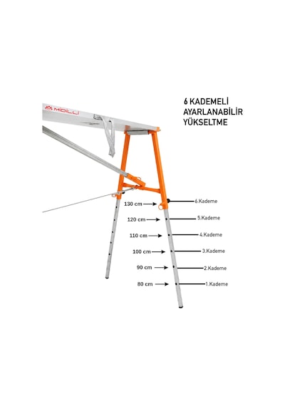 Alüminyum Gövdeli Çelik Ayaklı Teleskopik Katlanır İnşaat İskelesi - 400 Kg Taşıma Kapasitesi 130x36x200cm