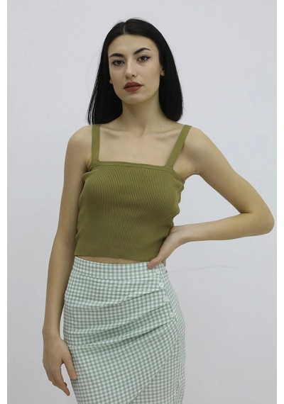 Saklımoda Askılı Triko Büstiyer Haki - P-019917 Çok Renkli