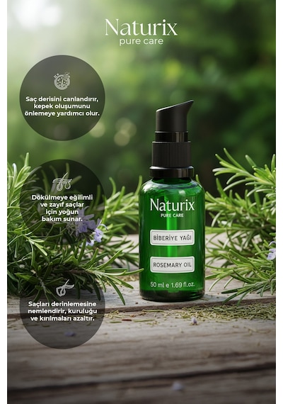Naturix Dökülme Karşıtı ve Hızlı Saç Uzatan Doğal Biberiye Şampuanı Yağı ve Tonik Saç Bakım Seti 3'lü