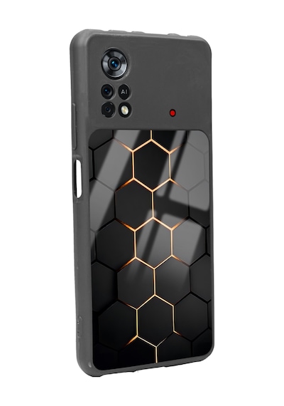 Xiaomi Poco X4 Pro Yellow Carbon Tasarımlı Glossy Telefon Kılıfı Siyah