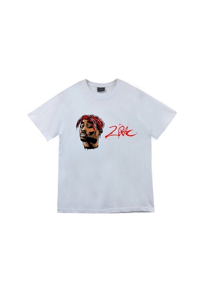 Stoned&Fame Unisex Tupac Shakur Baskılı T-shirt Beyaz
