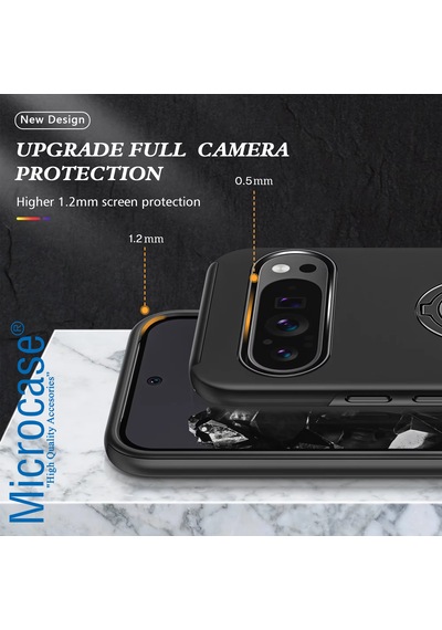 Microcase Google Pixel 10 Pro Xl İle Uyumlu Manyetik Mıknatıslı Yüzük Standlı Kılıf-al5139 Siyah
