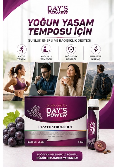 Day S Power Resveratrol Shot 7 Adet - Üzüm Çekirdeği Ekstresi & Kuersetin Destekli
