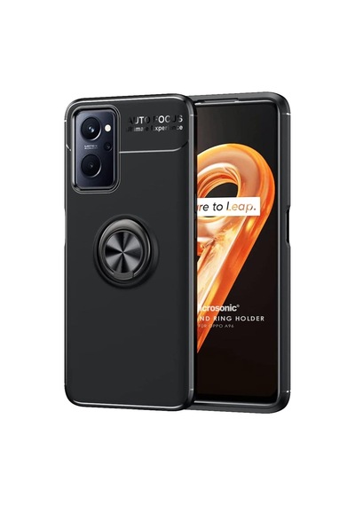 Oppo A76 İçin Kılıf Kickstand Ring Holder Siyah A76 İle Uyumlu Kılıf - Siyah