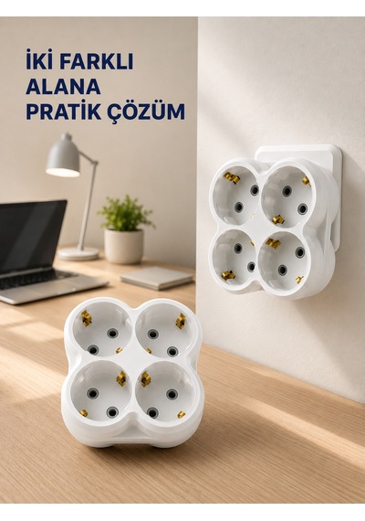 Tek Prizi 4 Lü Yapan Priz Adaptörü Direkt Prize Takılan Çoklayıcı 2 Adet Set 0