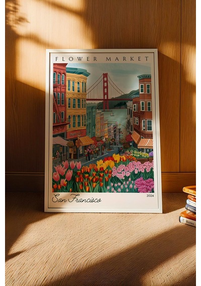 San Francisco Amerika Çerçeveli Tablo Seyahat Severlere Salon Ve Ofis İçin Estetik Duvar Dekoru Travel Flower Market