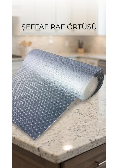 Mutfak Dolap İçi Kaydırmaz Şeffaf Raflık Örtüsü 45x300 Cm Pvc Koruyucu