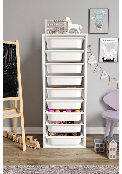 %100 Mdf - Xl Mono 9 Sepetli Oyuncak Dolabı Beyaz