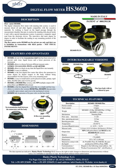 Hasley Hs360D Dijital Mazot Sayacı Italyan Malı