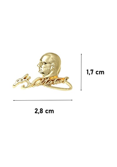 Atatürk Silüet Imza Tasarımlı Gold Metal Yaka Rozeti 1 Adet Çok Renkli
