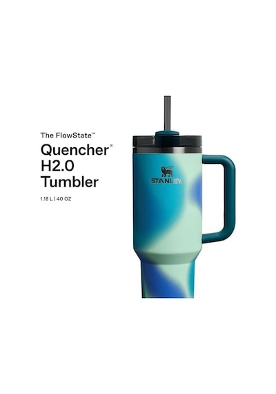 Quencher Pipetli Termos Bardak, 1.18 Litre, Turkuaz Desenli Coastal Teal Açık Beyaz