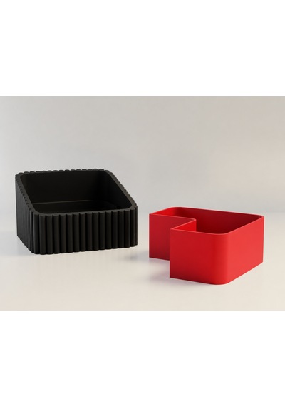 3d Baskı Fıstık Kasesi - Çift Hazneli Kabuk Ayırıcı Sunum Kasesi - Siyah Kırmızı