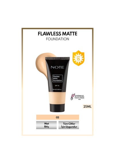 Flawless Matte Foundation SPF 15 Yoğun Kapatıcı Mat Bitişli Fondöten - 02 Orta