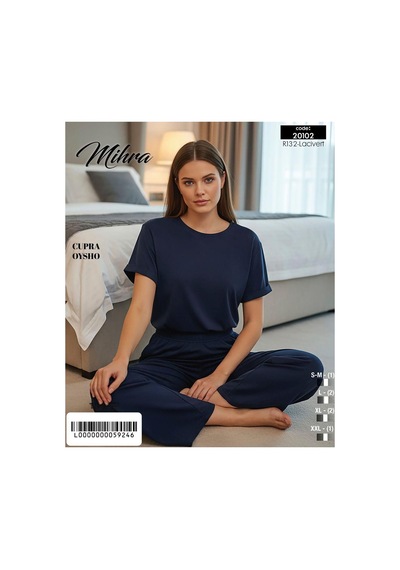 Mihra Kadın Oysho Bisiklet Yaka Kısa Kol İnce Pijama Takımı 20102l - 1 Adet Lacivert