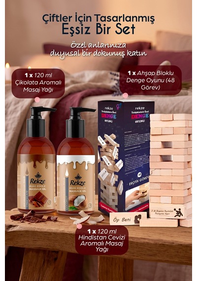 Erotik Denge Oyunu 120 Ml X2 Aromaterapi Çikolata & Hindistancevizi Masaj Yağı Seti - 738795676