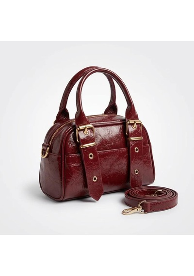 Bezos Mini Bordo Parlak Rugan Görünümlü El Ve Çapraz Askılı Kadın Çanta Bezos1