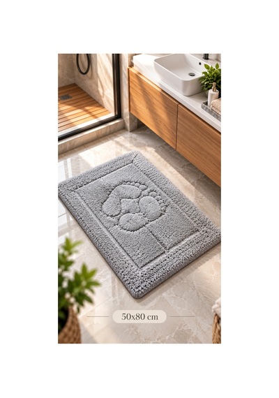 Barano Yussi Gri 50x80 Ayak Desenli Banyo Paspası çok renkli