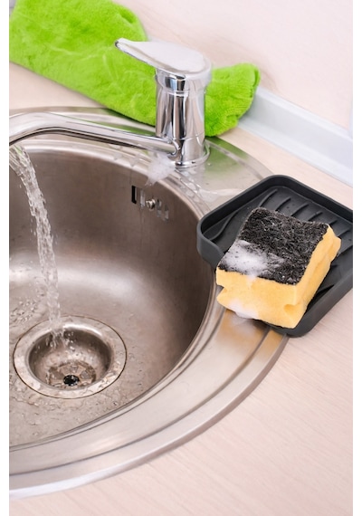 Silikon Mutfak, Banyo Su Giderli Vantuzlu Esnek Sabunluk Siyah Re