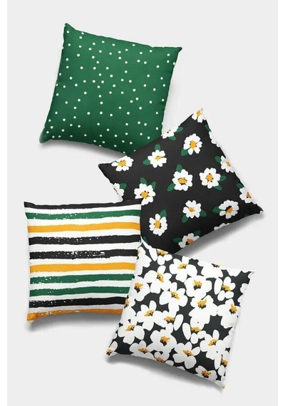 Yeşil Çiçekli Çift Taraflı 4'lü Set Kırlent Kılıfı 4kr013n11