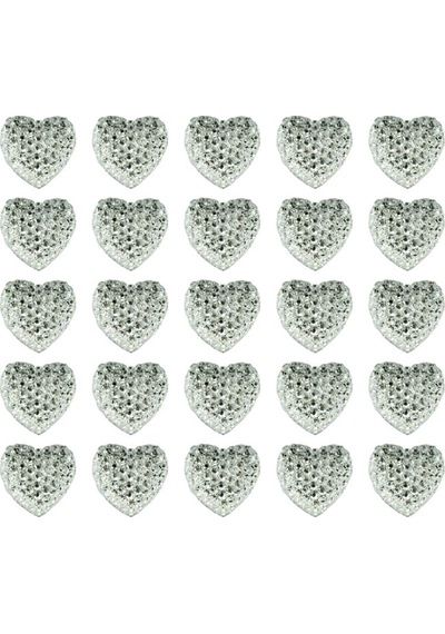 Polyester Kalp Fiyonk, 1,3 Cm - 25 Adet - Gümüş 1+