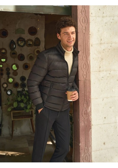 Kip Siyah Regular Fit Kapüşonlu Casual Dokuma Pardesü Siyah