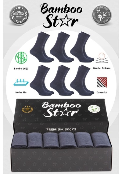 Bamboo Star Bambu Erkek Soket Uzun Düz Füme Çorap Dikişsiz 6'lı Premium Kutulu Bamboo Star Bambu Erkek Soket Uzun Düz Füme Çorap Dikişsiz 6'lı Premium Kutulu