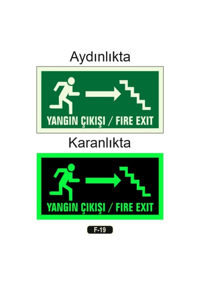 Fosforlu Yangın Çıkışı Fıre Exıt Yön Levhası F-19