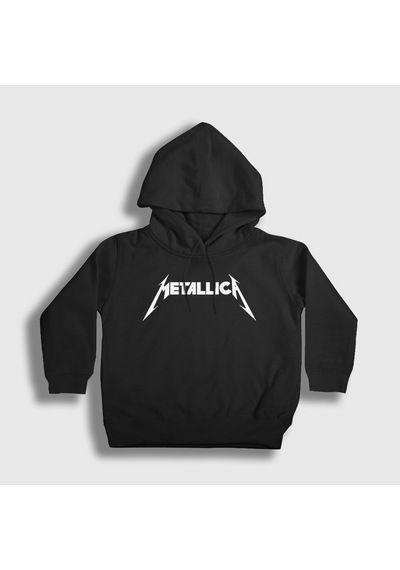 Presmono Unisex Çocuk Logo Metallica Kapüşonlu Sweatshirt Siyah