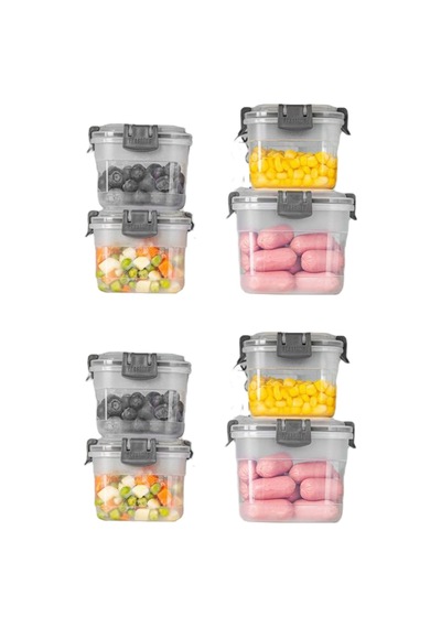 Toptanfoni 8'li Kare Sızdırmaz Kapaklı Erzak Saklama Kabı Seti 0,300 Ml - 0,600 Ml - 1,200 Lt 1,900 Lt Şeffaf