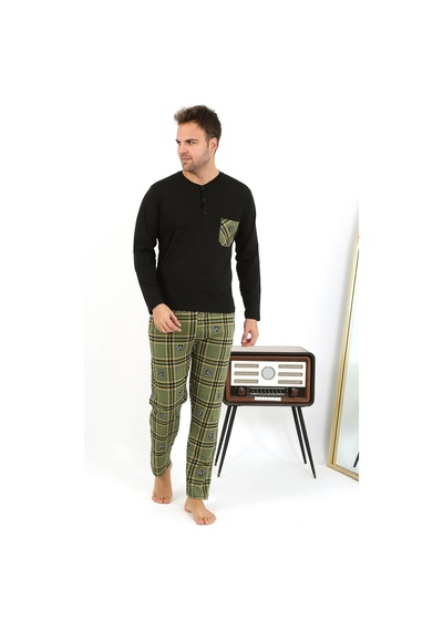 Akbeniz Erkek Uzun Kol Penye Siyah Pijama Takımı 6861 Siyah