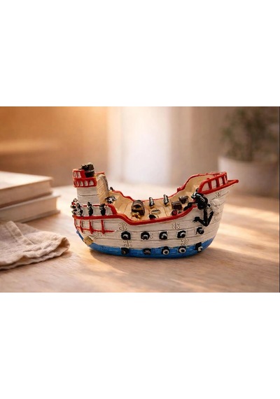 Vintage Korsan Hazine Gemisi Kitap Desteği El Yapımı Reçine Pirate Treasure Ship Bookend, Ev & Ofis Dekoru