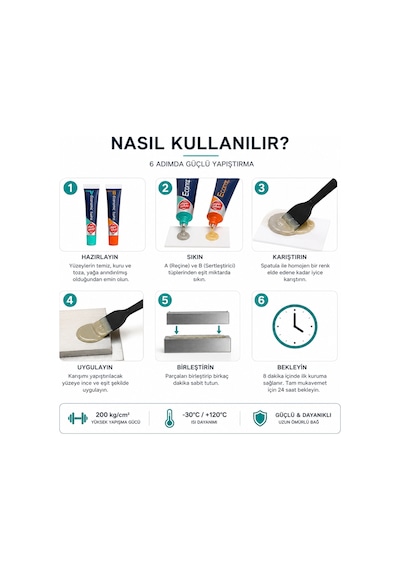 2 Bileşenli Epoksi Yapıştırıcı 28 Gr Metal Ahşap Cam Seramik Taş Plastik 8 Dakika Kurur