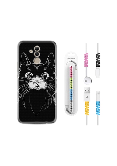 Huawei Mate 20 Lite Kılıf Kablo Koruyuculu Komik Kedi 1863