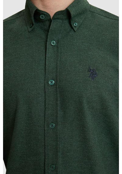U.S. Polo Assn. Erkek Koyu Yeşil Slim Fit Uzun Kollu Basic Gömlek 50332397-vr079 Koyu Yesıl
