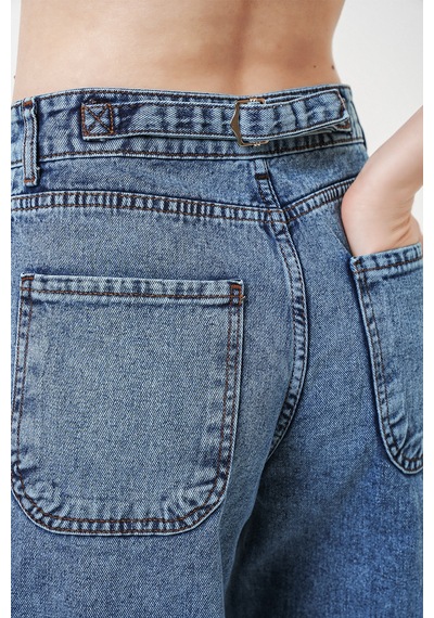 Bigdart 6689 Kadın Yüksek Bel Baggy Kot Pantolon - Mavi