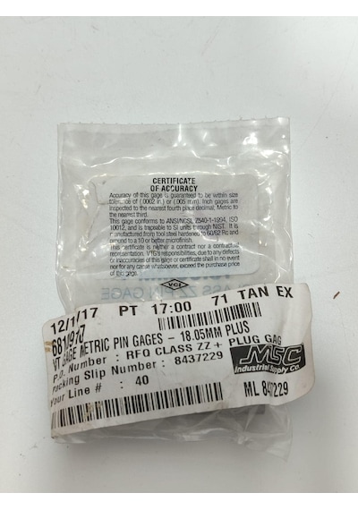 Vermont Gage Çelik Pin Kontrol Eşi 18,05mm
