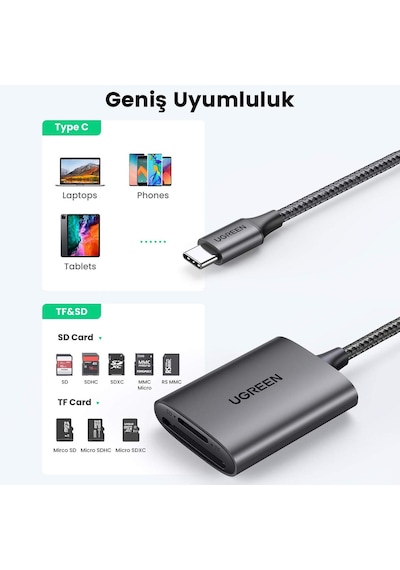 Ugreen Type-C to SD ve Micro SD Kart Okuyucu Adaptör