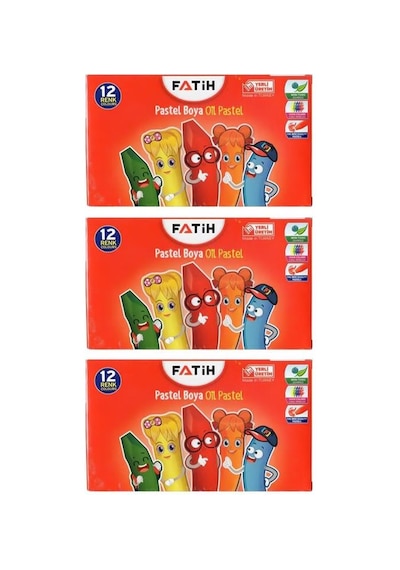 Fatih 12 Renk Karton Kutulu Pastel Boya 3 Adet Çok Renkli