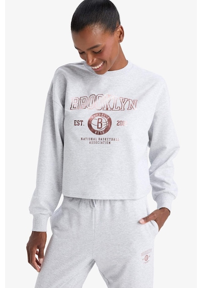 Defacto Defactofit Nba Brooklyn Nets Bisiklet Yaka Sporcu Sweatshirt E8863ax25augr421 Gri